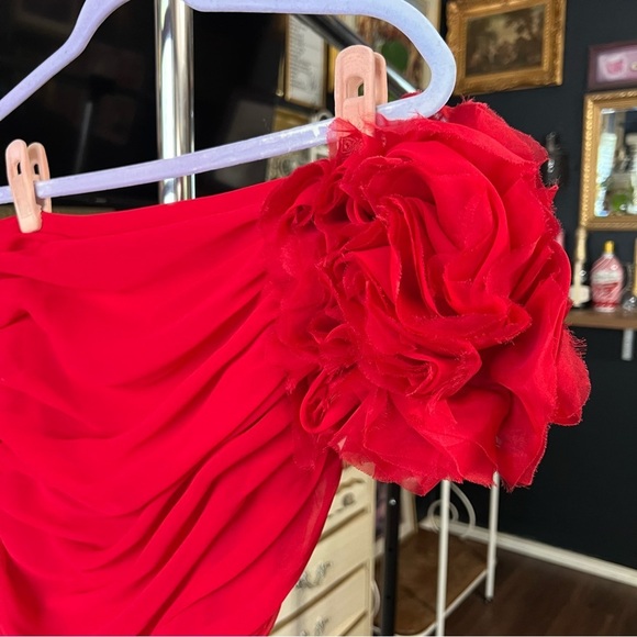 Vintage Cache Red One Shoulder Flower Mini Dress Size Small - Picture 2 of 11